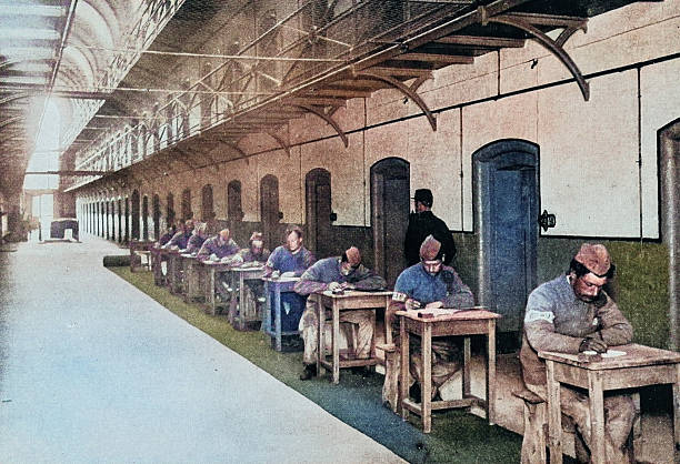 Black and White Photograph of the British Empire in the 19th Century: Law and Justice, Wandsworth Prison, writing letter