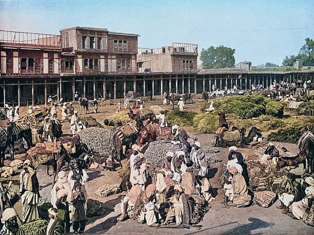 Black and White Photograph of the British Empire in the 19th Century: Trading and Commerce, Caravan, Peshawur