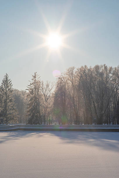 A frosty morning in Minsk covered with snow. Winter