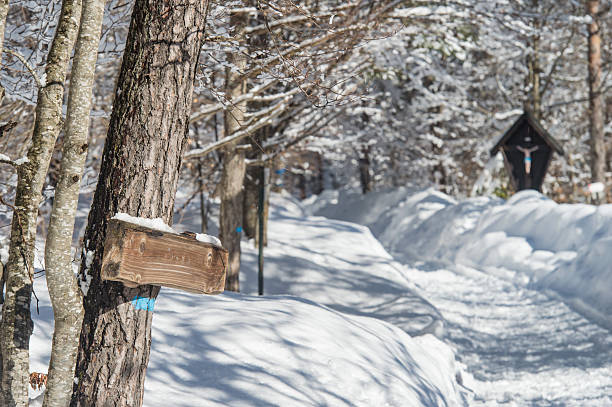 Wooden bridge over a tidal river covered in snow in Maine