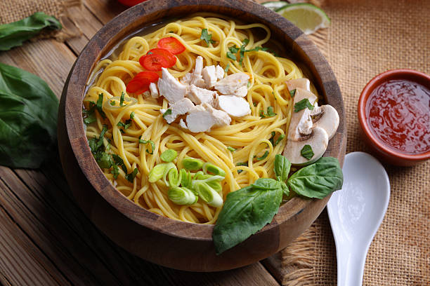 Chinese Yellow Noodles with Chicken and Broth