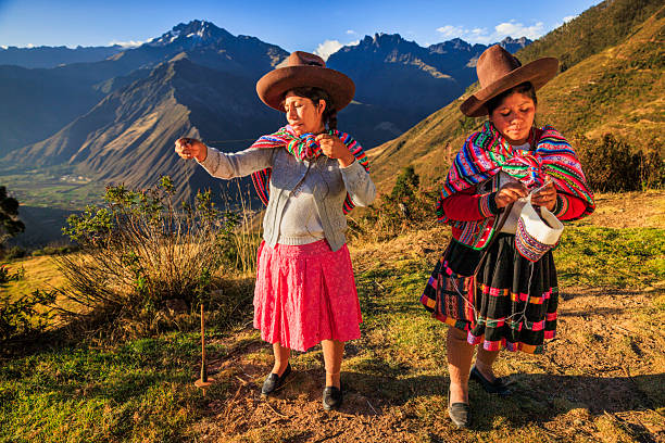 istock Peruvian women spinning wool by hand in Sacred Valley, Peru 2256487679