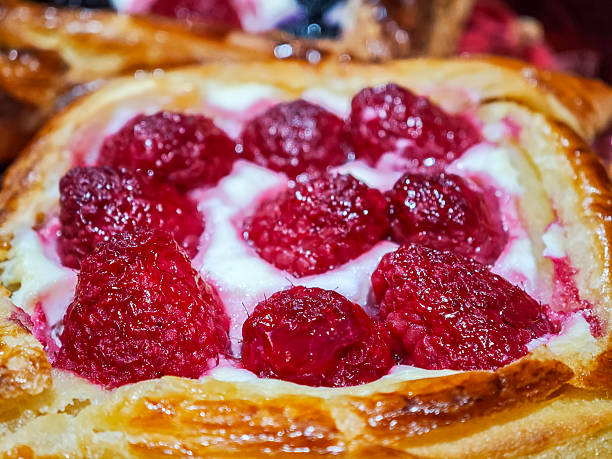 Fresh Raspberry Danish Pastry in close-up view
