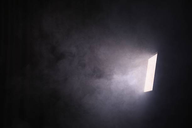 Professional lighting equipment without reflector and smoke on dark background. Space for text