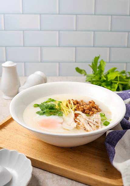 Homemade Chicken Congee with Soft Boiled Egg and Ginger