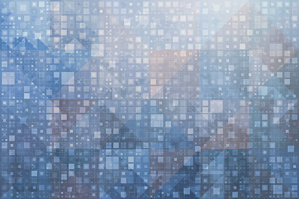 This sophisticated abstract background features a complex layer of blue and grey geometric shapes, creating a sense of digital depth and innovation. Perfect for corporate presentations, technology websites, or modern branding projects, its textured appearance offers a professional and polished visual aesthetic.