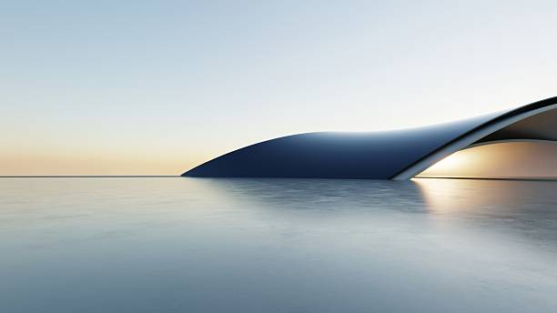 Abstract curved architecture background, Exterior space with empty concrete floor, Futuristic modern building for car presentation backdrop, 3d rendering