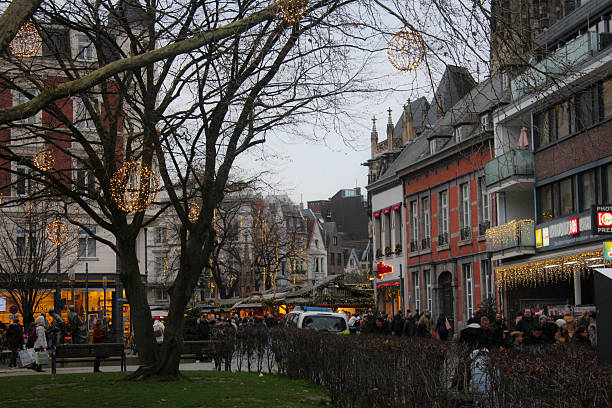 Aachen, Germany - December 2025: View from the Elisengarten in the city center of Aachen. This was taken during its Weihnachtsmarkt (Christmas Market), considered to be one of the most beautiful markets, while staying authentic.