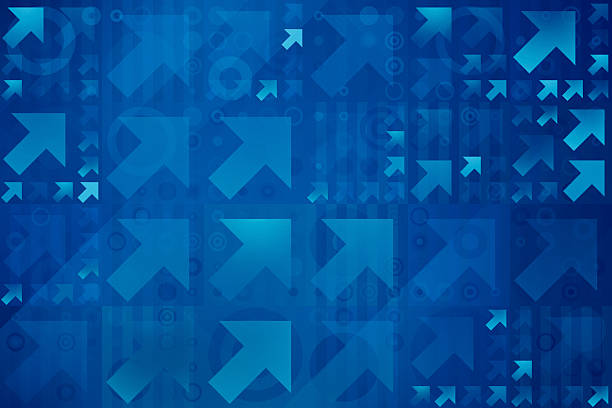 A dynamic blue abstract background featuring a grid of geometric arrows pointing diagonally towards progress. This layered digital design uses gradients and transparency to convey a sense of movement, growth, and technological advancement, making it perfect for corporate presentations or modern websites.