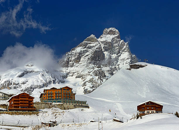 Matterhorn peak - Monte Cervino, Italy. Mountain situated on the border between Switzerland and Italy, over the Swiss Zermatt and the Italian town of Breuil-Cervinia