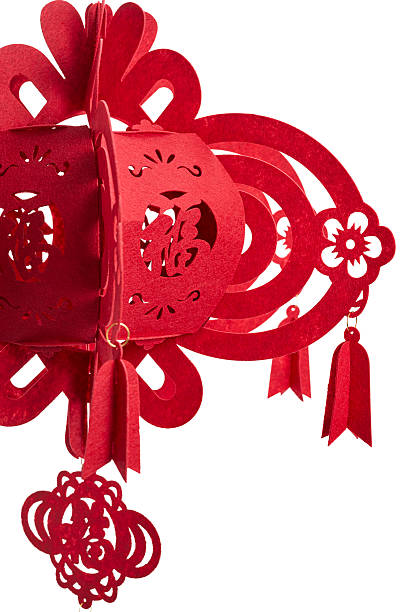 Red Chinese Paper Lantern Ornament Isolated on White Background with Clipping Path
