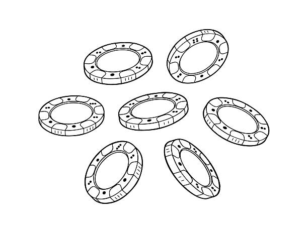 Poker and casino chips in doodle style. Hand drawn set of playing poker chips vector illustration.