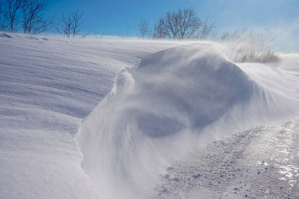 Snowy road in a blizzard in Kamchatka