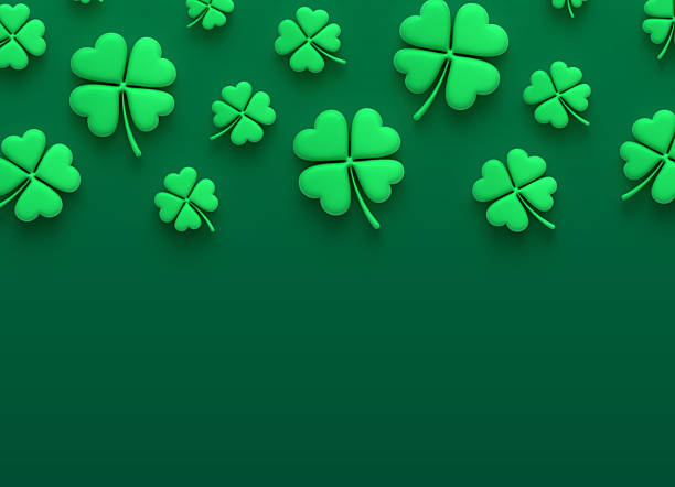 St. Patrick's Day 3D shamrock four-leafed clover green background.