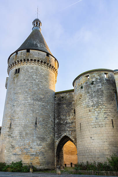 Panoramic of Saumur Chateau overlooking the Loire river and Valley. Stormy clouds given a nice dramatic look