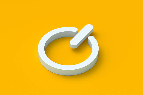 Standby icon on orange background. Start, stop symbol. 3d render