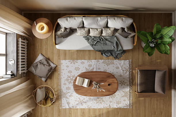 istock Cozy Scandinavian Living Room Interior, Top View 2256577784