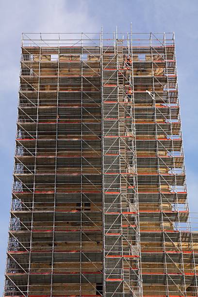 Monument restoration. Renovation works with scaffolding. Palais des Papes (Palace of the Popes) - UNESCO listed monument of Avignon, France.