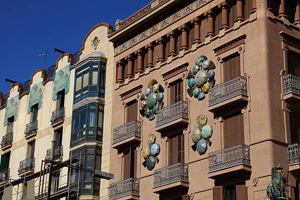 Street view of La Rambla in Barcelona city, Spain.