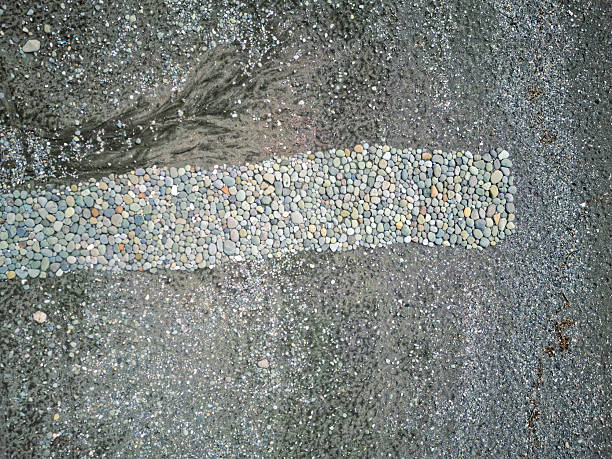 Aerial View of Pebble Path on Dark Sandy Ground