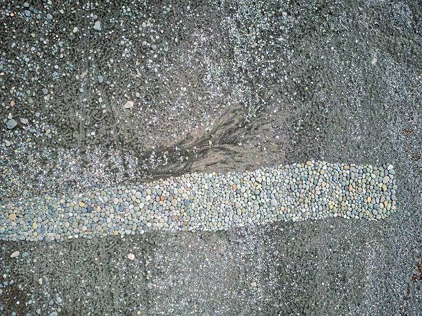 Aerial View of Pebble Path on Dark Sandy Ground