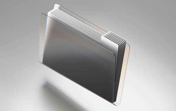 Transparent glass folder icon in minimalist 3D design with soft reflections and modern technology concept