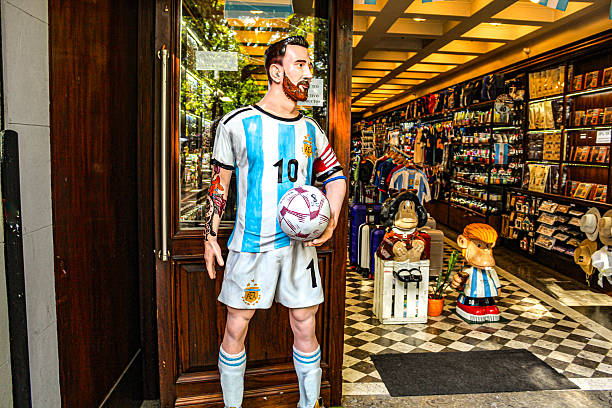 Image of a funny figurine of Leo Messi in the streets of Buenos Aires in February 2025