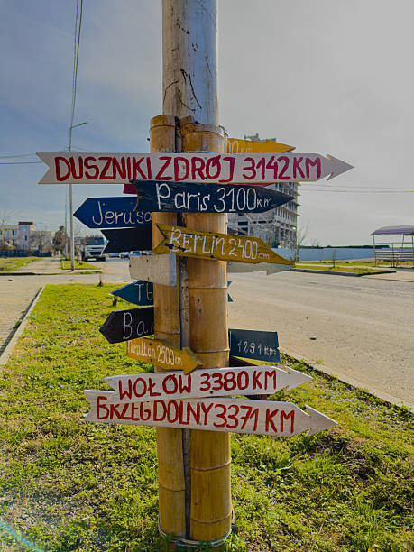 Cirrus clouds and a blank directional sign. with Clipping PATH