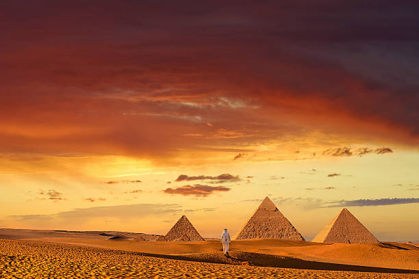 Pyramids of Giza, Egypt: All three of Giza's pyramids and their elaborate burial complexes were built  from roughly 2550 to 2490 B.C. The pyramids were built by Pharaohs Khufu, Khafre, and Menkaure.