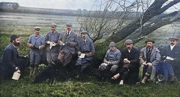 Victorian men out game shooting, Lunch time, Vintage photograph 1890s 19th Century