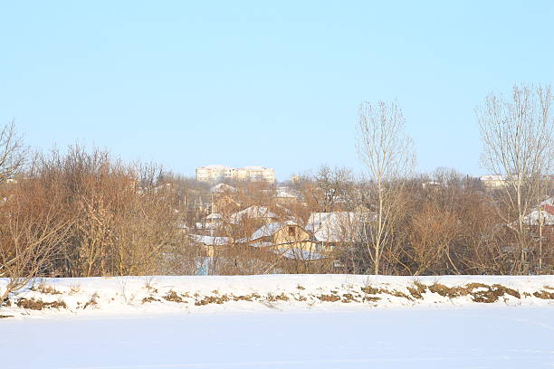 small village view in snow covered mountain ridge in Namrun city, Adana, Turkey