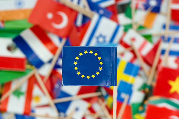 Badge with Flag of the European Union isolated on the white background