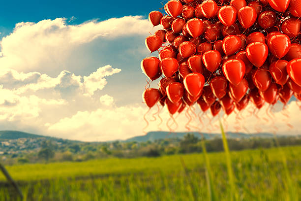 Dreamscape outdoor and balloons.colorful balloons flying over blue sky.