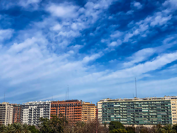 View of row of modern residential buildings in the city of Valencia, Spain