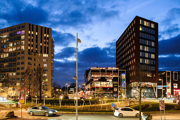 Amersfoort, The Netherlands - January 16th, 2026:  Eemplein with fitness, and restaurants at Amersfoort