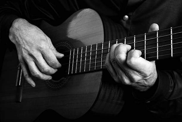 Playing an Acoustic Guitar. Close up