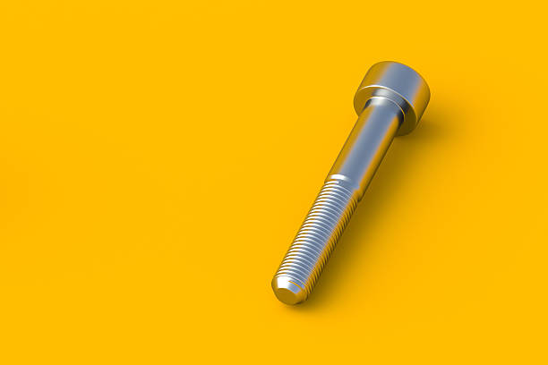 Bolt for hexagon wrench on orange background. Hardware tool. Construction equipment. Copy space. 3d render