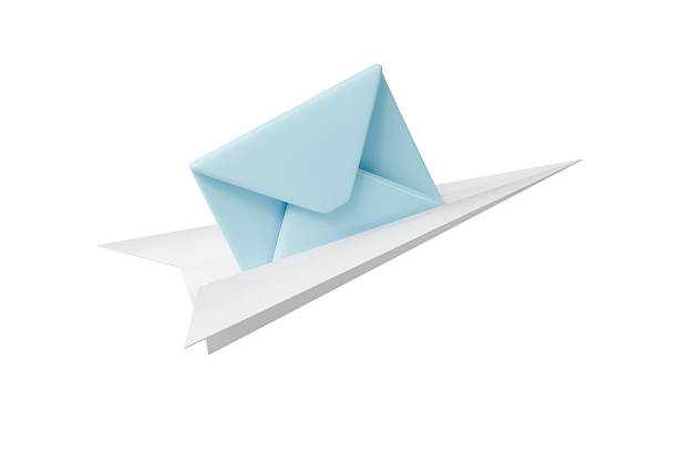 3d paper plane mail envelope icon. email delivery concept. minimal cartoon message notification, inbox for app ui design. isolated on white transparent background. 3d render.