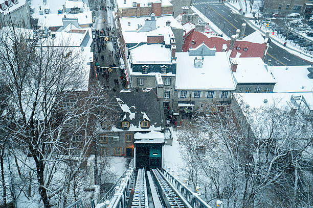 View of Old Quebec City from the funicular railway during winter. Quebec City, Canada - December 21, 2025.