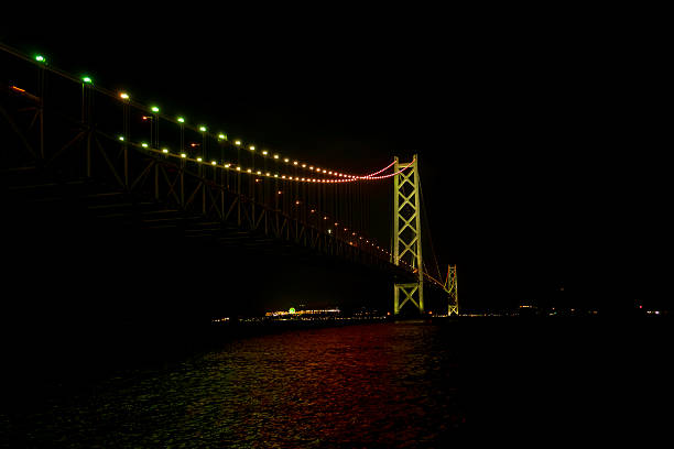 The illuminated Akashi Kaikyo Bridge