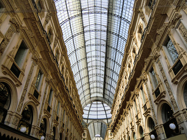 Milan, Lombardy, Italy, 04/27/2019. Gucci shop in the Galleria Vittorio Emanuele II in Milan. Gucci is a historic Italian fashion brand based in Florence. In the Milan gallery there is a well-stocked clothing store.