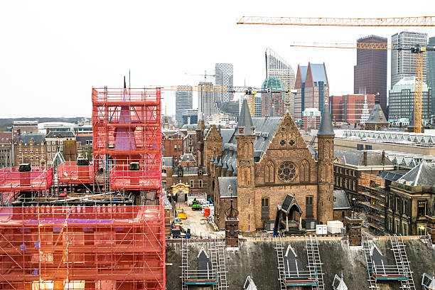 The Hague, The Netherlands. January 11th, 2026: Peaceful Binnenhof with Cranes