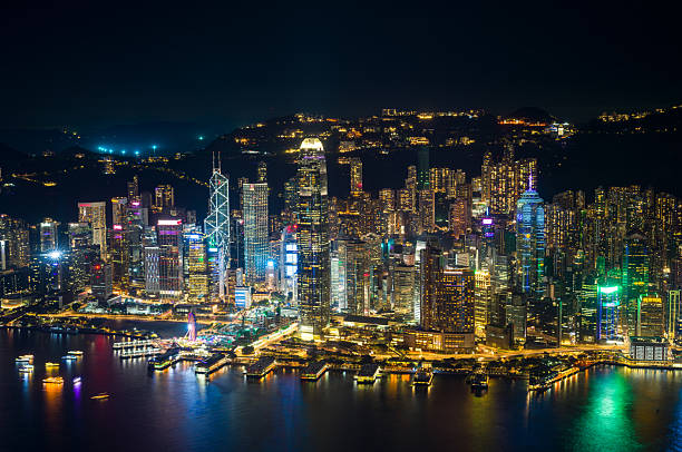 Hong Kong island skyline at night, with Victoria Harbour