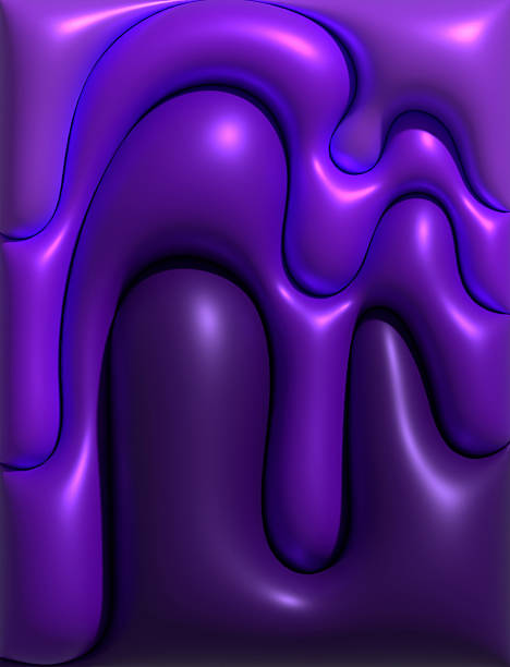 Purple various shapes with shiny smooth surface, 3D rendering illustration