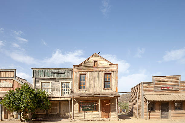 TABERNAS DESERT, ALMERIA ANDALUSIA / SPAIN - SEPTEMBER 18, 2011: Western style wooden buildings in Oasys Mini Hollywood theme park. Historic film set location.