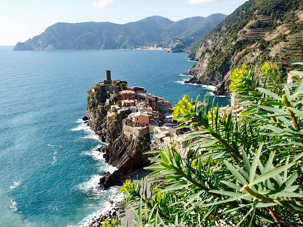Vernazza, Italy: ancient village on the eastern Ligurian coast. Colored houses surround the small marina.