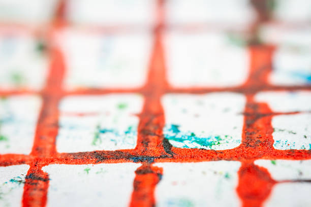 Extreme close up of colorful acrylic paint texture showing brush strokes. Selective focus.