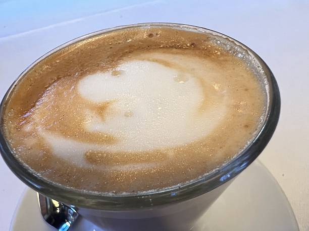 Side view of hot latte coffee with latte.