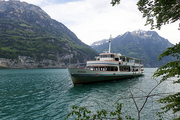 Ruetli, Switzerland - April 28, 2018: passenger boat for navigation and docking.