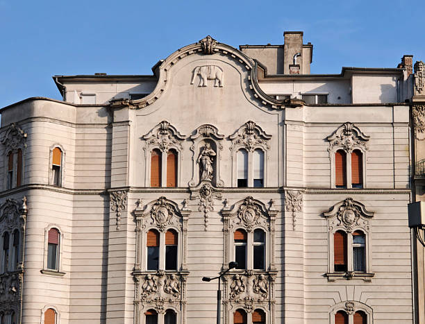 Old fashioned palace fcade in Budapest, Hungary.